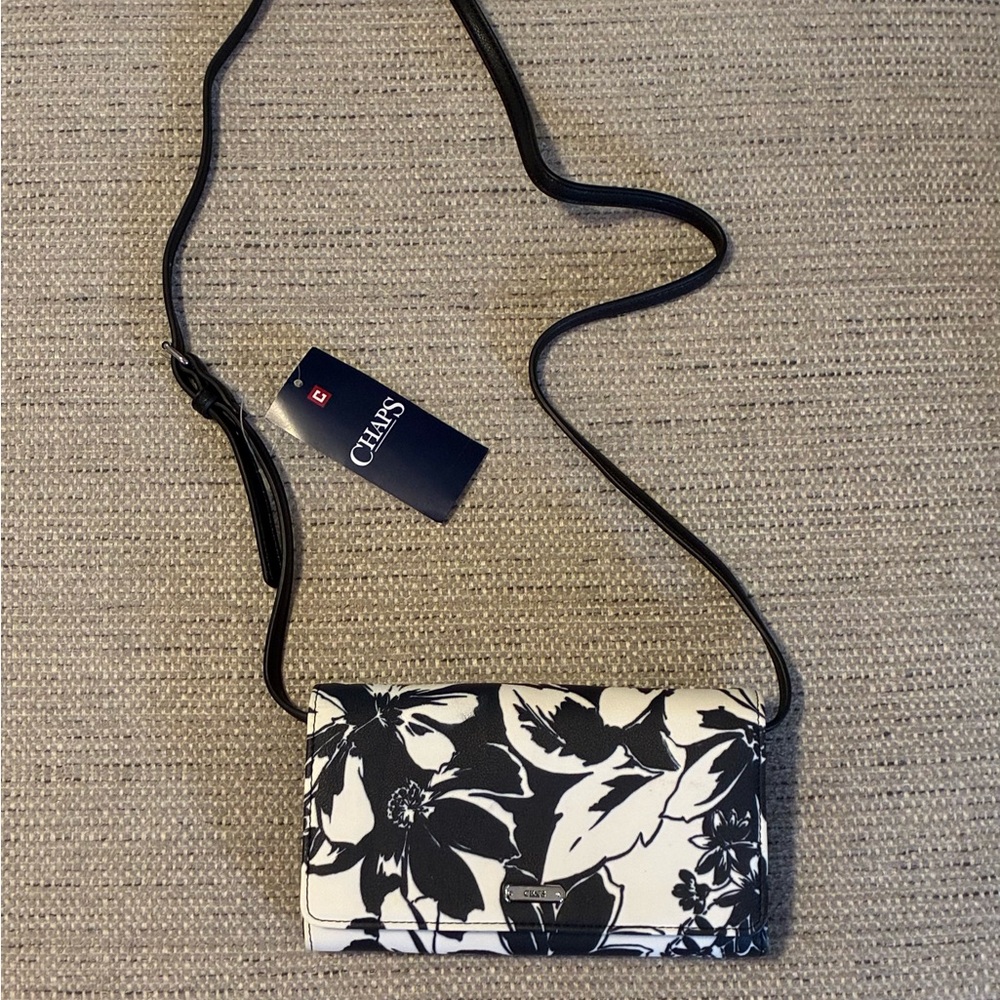 Chaps Black and White Floral Clutch Wallet